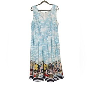 eShakti Women’s Whimsical Scenic Print Sleeveless Dress sz XL